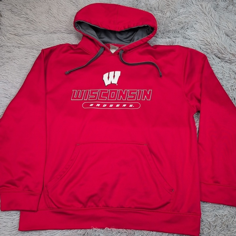 Wisconsin Badgers Sweatshirt‎ Mens L Red Hoodie University Sports Pocket Comfort